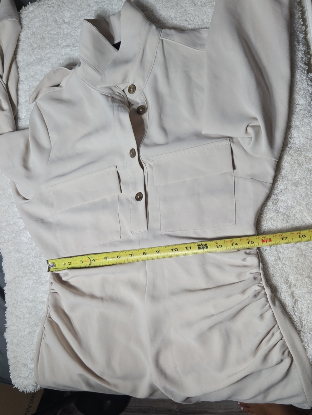 Zara Woman Draped Waist Midi Dress Sz L Cream Color Front Slit - Picture 13 of 13